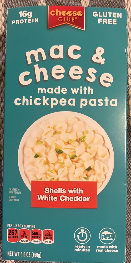 Cheese Club Mac & Cheese Chickpea Pasta Elbows with White Cheddar GF 5.5oz/156g