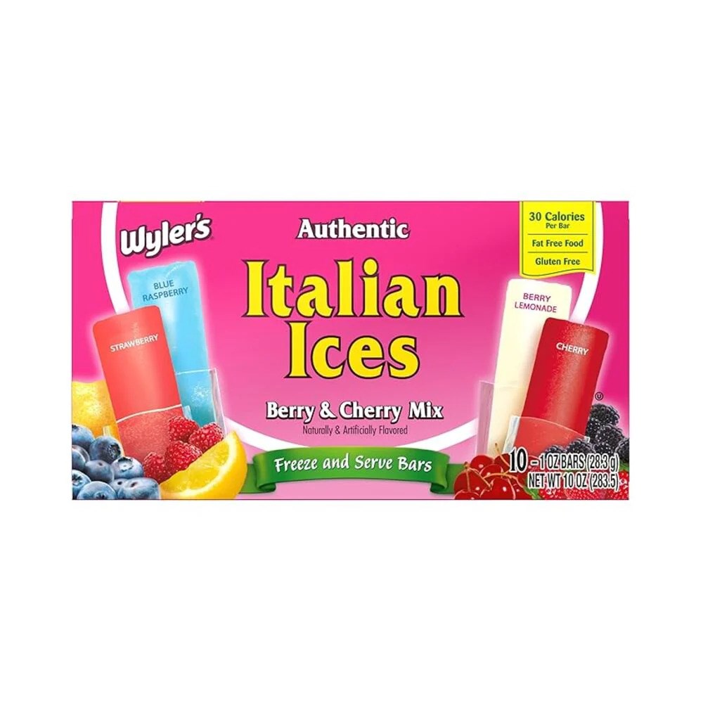 Wylers Italian Ices Freezer Pops Berry & Cherry Mix 10pk