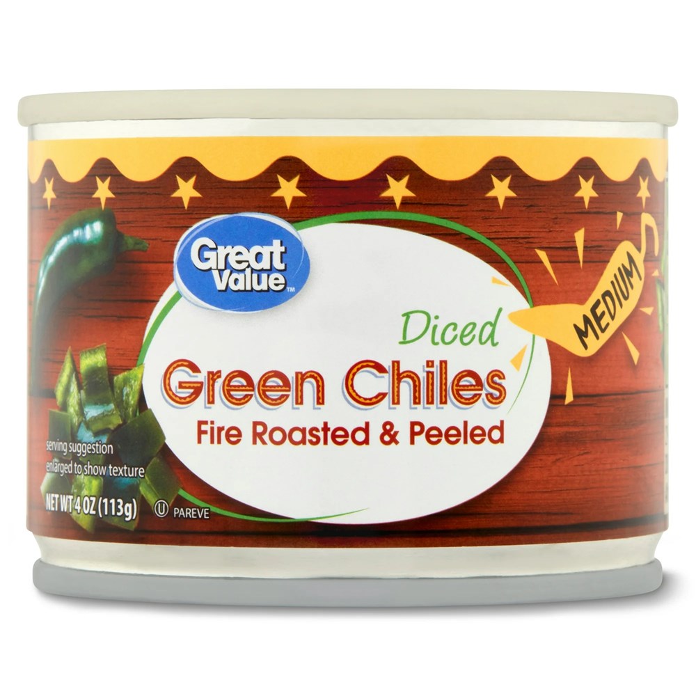 Great Value Fire Roasted Diced & Peeled Green Chiles Medium 4oz/113g