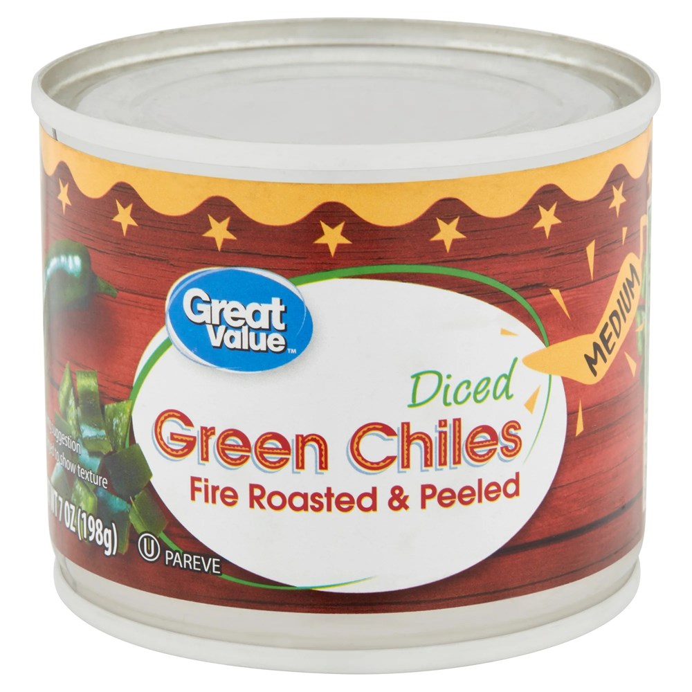 Great Value Fire Roasted Diced & Peeled Green Chiles Medium 7oz/198g