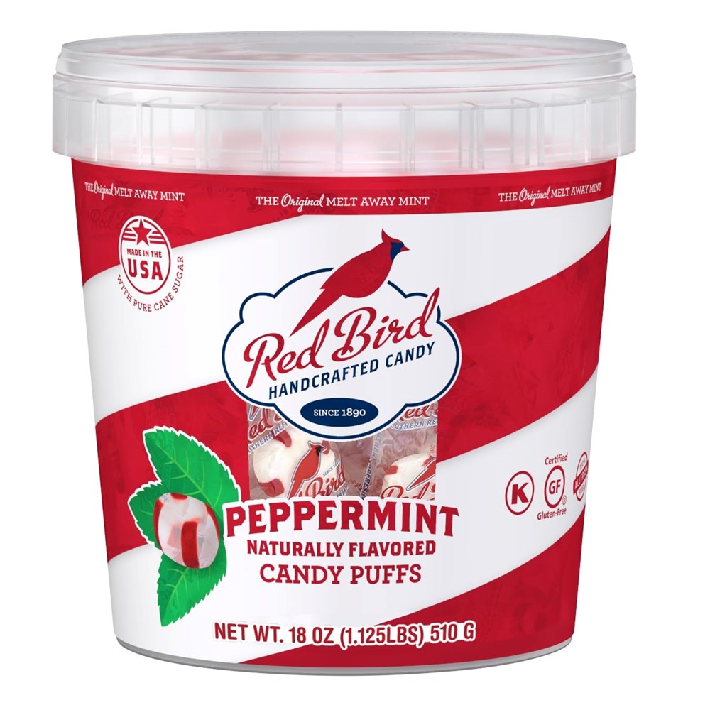Red Bird Peppermint Candy Puffs Tub 21oz/595g