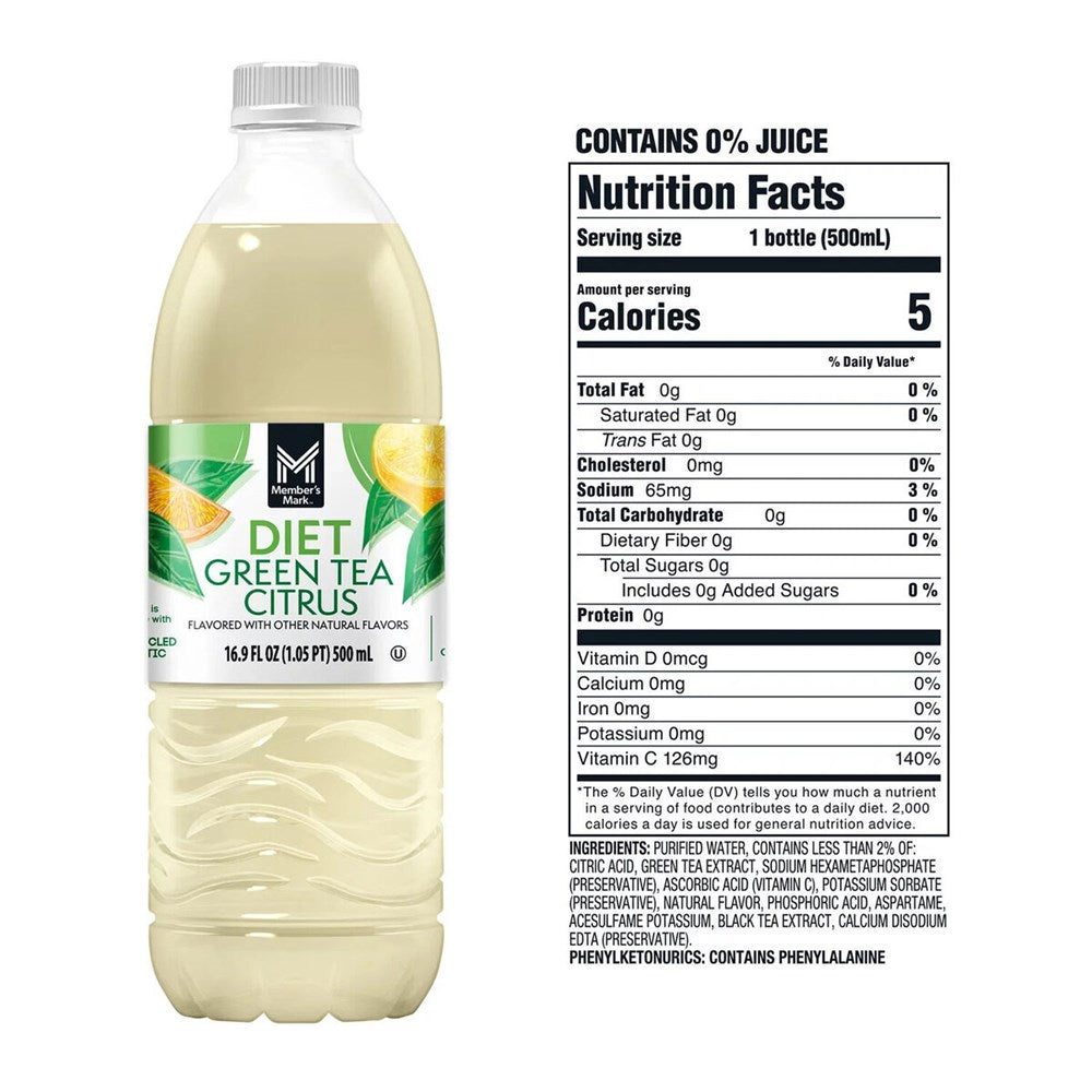 Members Mark Green Tea Diet 16.9floz (Best by Jul 2025)