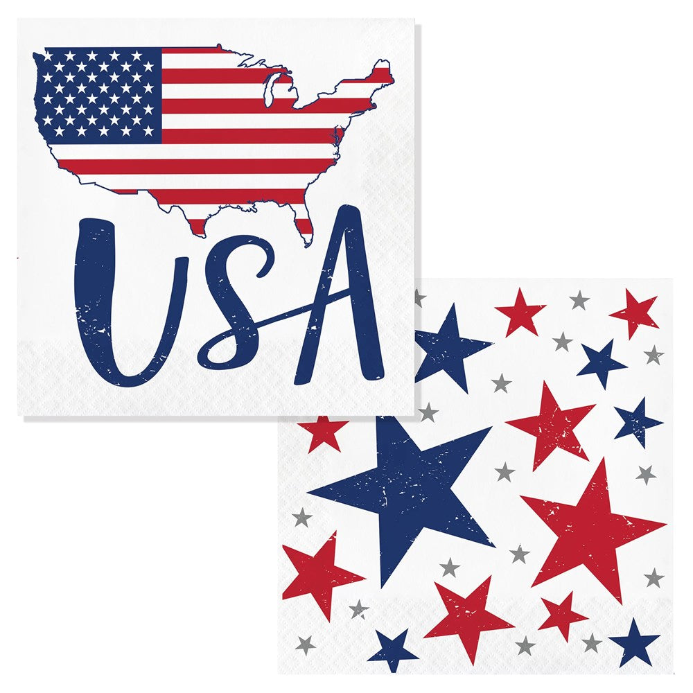 Way to Celebrate Paper Napkins Red White & Blue Stars 24 Ct
