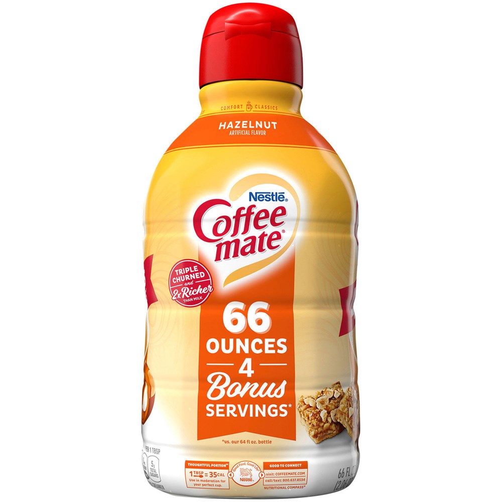 Nestle Coffee Mate Liquid 66oz Hazelnut 66floz/1.95L (Best by 27 Jul 2025)