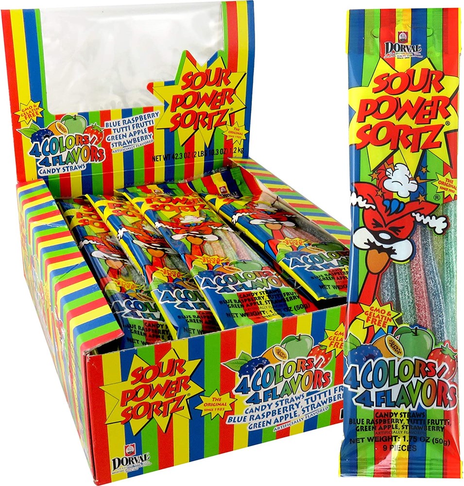 Sour Power Straws Rainbow 4 Colors/4 Flavors 1.75oz/50g