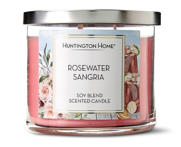 Huntington Home Rosewater Sangria Soy Blend Scented 3 Wick Candle