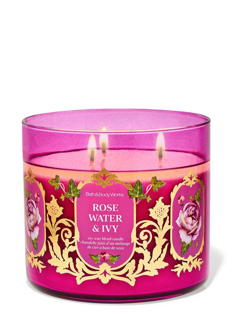 B&BW Scented 3 Wick Candle Rose Water & Ivy 14.5oz/411g Bath & Body Works