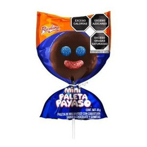 Ricolino Mini Paleta Payaso Marshmallow Lollipops with Chocolate Flavored Coating 25g