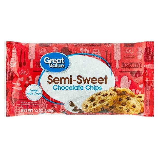 Great Value Baking Chips Morsels Semi-Sweet Chocolate 12oz/340g