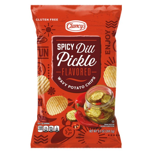 Clancys Spicy Dill Pickle Potato Chips 9.5oz/269.3g (Best by Jul 2025)