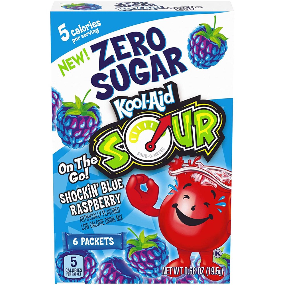 Kool Aid Sour Zero Sugar Shocking Blue Raspberry Mix On the Go 6pk 0.68oz/19.5g