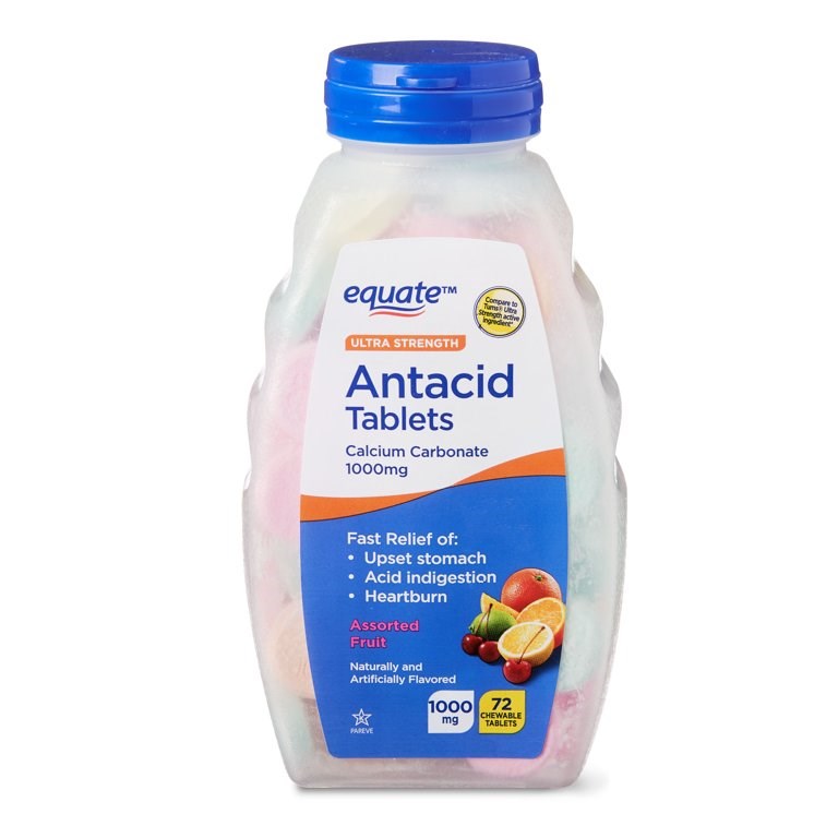 Equate Antacid Ultra Strength Assorted Fruit Tablets, 1000mg 72 Tablets