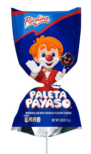 Ricolino Paleta Payaso Marshmallow Lollipops with Chocolate Flavored Coating 1.6oz/45g