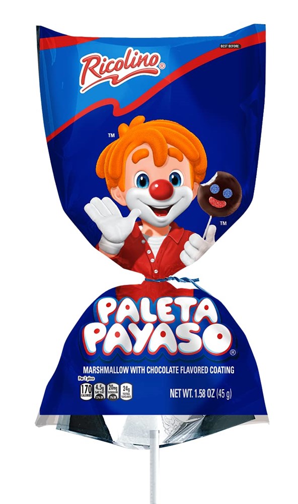 Ricolino Paleta Payaso Marshmallow Lollipops with Chocolate Flavored Coating 1.6oz/45g