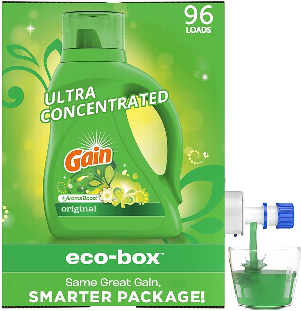 Gain Laundry Detergent Liquid Soap Eco-Box Ultra Concentrated Original Scent 96 Loads
