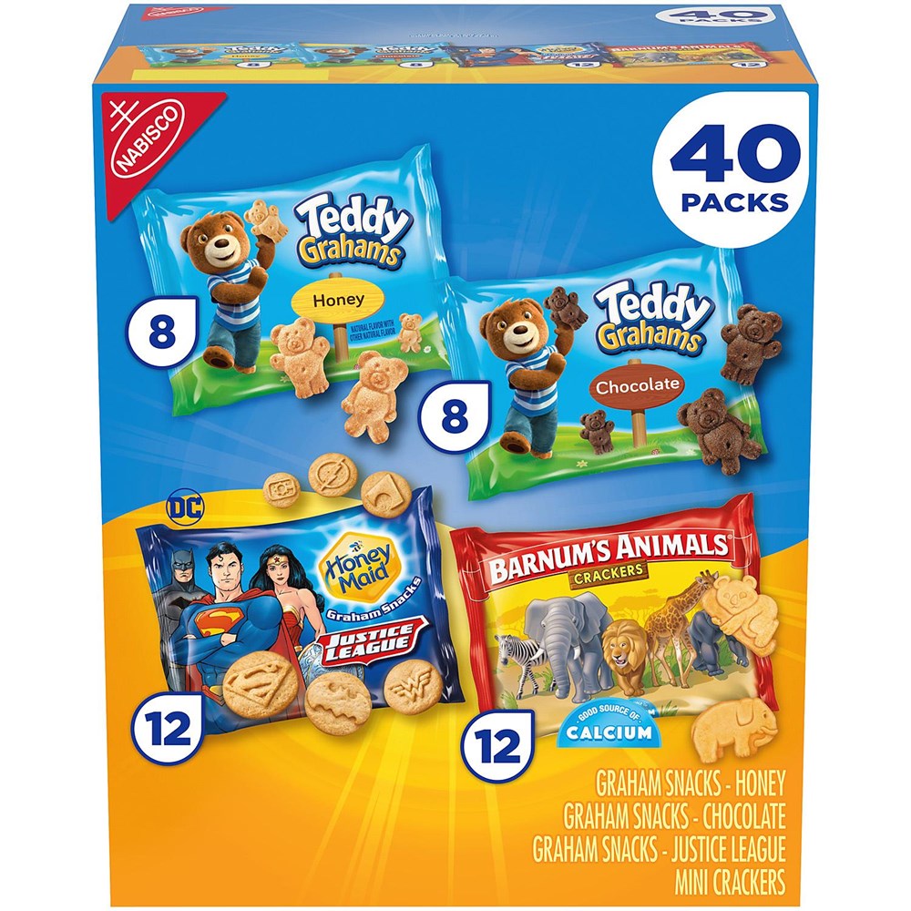 Nabisco Fun Shapes 40pk Teddy Grahams Honey & Choc Barnums, Minions